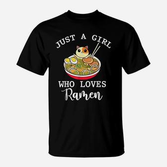Kawaii Cat Japanese Noodles Women Girls Animal Ramen T-Shirt | Crazezy