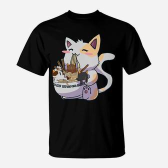 Kawaii Neko Cat Ramen Bowl Anime Japanese Noodles T-Shirt | Crazezy CA