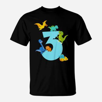 Kids 3Rd Birthday Boy - 3 Years Old - Dinosaur Celebrate T-Shirt | Crazezy CA