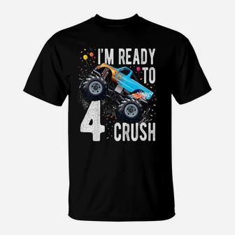 Kids 4Th Birthday Boy Shirt 4 Year Old Monster Truck Car T Shirt T-Shirt | Crazezy