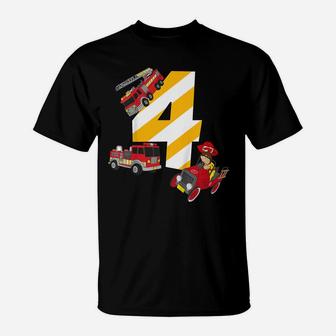 Kids 4Th Birthday Boys Fire Truck Firefighter Gift Birthd T-Shirt | Crazezy