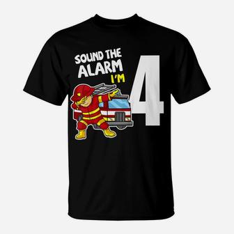 Kids 4Th Birthday Dabbing Firefighter Tee Fire Truck 4 Years Old T-Shirt | Crazezy