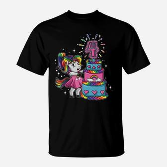 Kids 4Th Birthday Girl Cute Unicorn Rainbow Cake Gift Idea T-Shirt | Crazezy