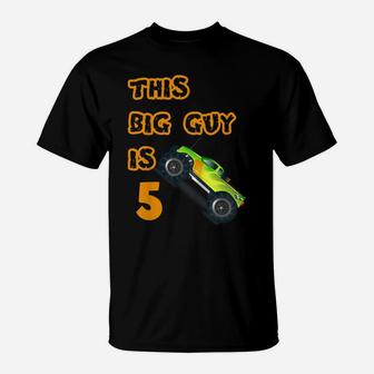 Kids 5Th Birthday Boy Monster Truck Shirt 5 Year Old Boys Cars T-Shirt | Crazezy