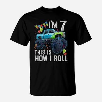 Kids 7 Year Old Shirt 7Th Birthday Boy Kid Monster Truck Car T-Shirt | Crazezy