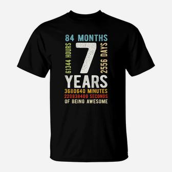 Kids 7Th Birthday 7 Years Old Vintage Retro 84 Months T-Shirt | Crazezy CA