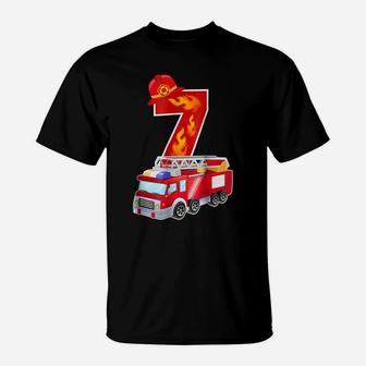 Kids 7Th Birthday Party Fire Truck Toddler Age 7 T Shirt T-Shirt | Crazezy