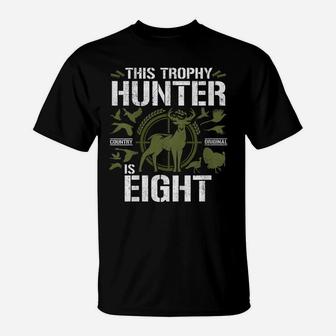Kids 8 Year Old Hunting Birthday Party Duck Deer Hunter 8Th Gift T-Shirt | Crazezy