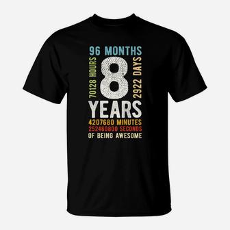 Kids 8Th Birthday 8 Years Old Vintage Retro 96 Months T-Shirt | Crazezy CA