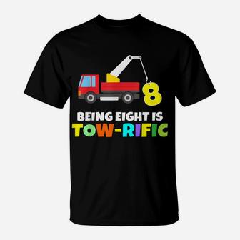 Kids 8Th Birthday Boy Girl 8 Year Old Tow Truck Towing Pun T-Shirt | Crazezy