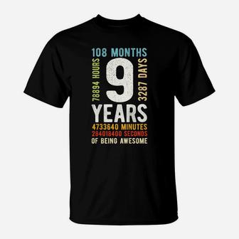 Kids 9Th Birthday 9 Years Old Vintage Retro 108 Months T-Shirt | Crazezy