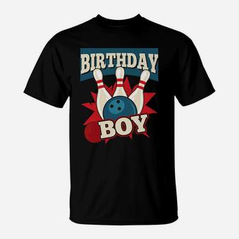 Kids Birthday Boy Cool Bowler Party Bowling Red Blue Theme T-Shirt | Crazezy