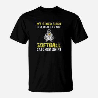 Kids Cool Youth Softball Catcher Funny Cute Gift Girl T-Shirt | Crazezy