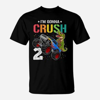 Kids Dinosaur Monster Truck Two Years Old 2Nd Birthday Gift T-Shirt | Crazezy UK