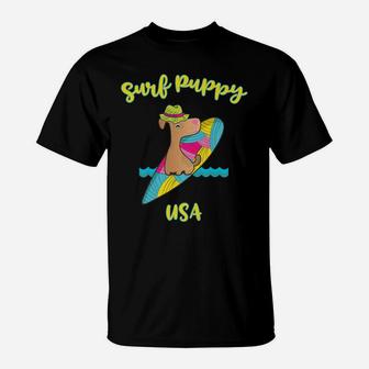 Kids Funny Surf Puppy For Kids Who Love Dogs T-Shirt | Crazezy
