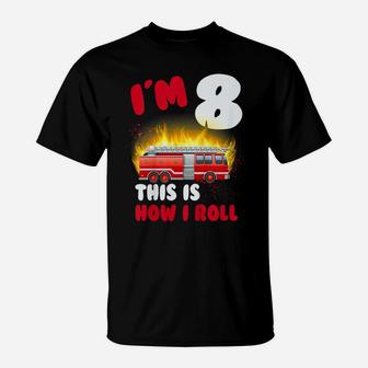 Kids Happy 8Th Birthday Boy Kids Fire Truck Eight Years Fireman T-Shirt | Crazezy AU
