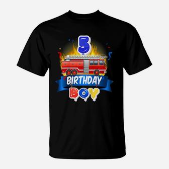 Kids Kids Fire Truck Happy 5Th Birthday Boy Five Years Fireman T-Shirt | Crazezy