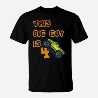 Kids Monster Truck 4Th Birthday 4 Year Old Boys Kids Tee T-Shirt | Crazezy UK