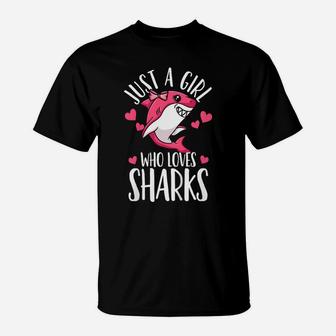 Kids Shark Just A Girl Who Loves Sharks Funny Shark Lover Gift T-Shirt | Crazezy DE