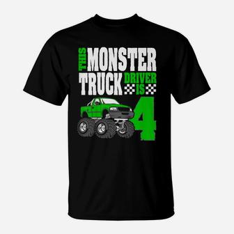 Kids This Monster Truck Driver Is 4 Birthday Top For Boys T-Shirt | Crazezy CA