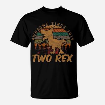 Kids Two Rex 2Nd Birthday Gifts Second Dinosaur 2 Year Old T-Shirt | Crazezy CA