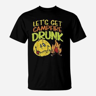 Lets Get Campfire Drunk Camping Drinking Team Camper Gift T-Shirt | Crazezy