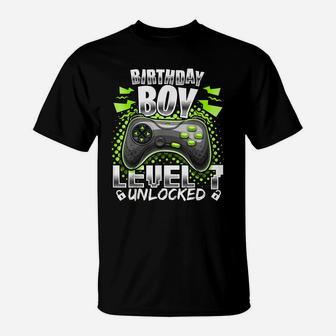 Level 7 Unlocked Video Game 7Th Birthday Gamer Gift Boys T-Shirt | Crazezy