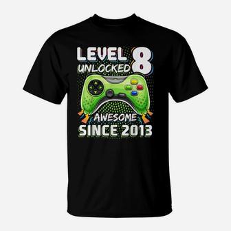 Level 8 Unlocked Awesome 2013 Video Game 8Th Birthday Gift T-Shirt | Crazezy DE
