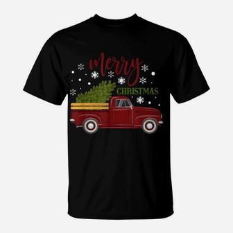 Little Red Vintage Christmas Truck Tree Farm Retro T-Shirt | Crazezy AU