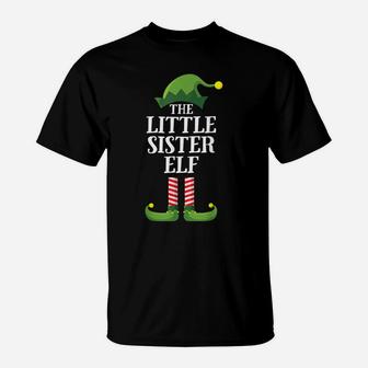 Little Sister Elf Matching Family Group Christmas Girls T-Shirt | Crazezy
