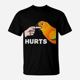 Love Hurts Sun Conure Parrot Biting Finger T-Shirt | Crazezy