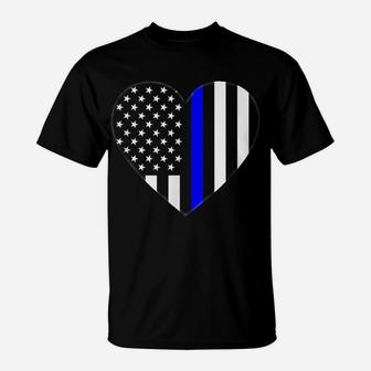 Love Our Police Officer Us Flag Heart Thin Blue Line T-Shirt | Crazezy