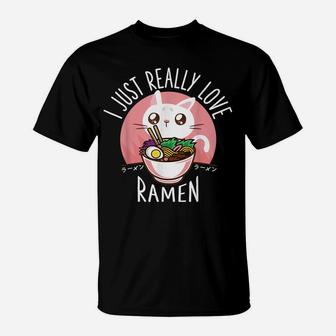 Love Ramen Japanese Noodles Kawaii Anime Cat Gifts T-Shirt | Crazezy DE