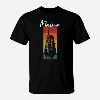 Maine Vintage Outdoors Sunset Souvenir T-Shirt | Crazezy