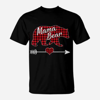 Mama Bear Christmas Pajama Red Buffalo Plaid Family Gift T-Shirt | Crazezy