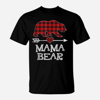 Mama Bear Christmas Pajama Red Plaid Buffalo Family Gift T-Shirt | Crazezy