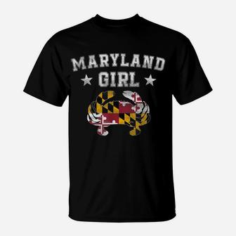 Maryland Girl Flag Blue Crab T Shirt - State Pride Retro Tee T-Shirt | Crazezy
