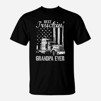 Mens Best Trucking Grandpa Ever Truck Driver American Flag T-Shirt | Crazezy DE