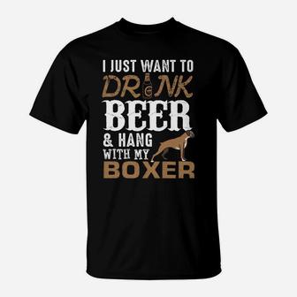 Mens Boxer Dad T Shirt Funny Father's Day Dog Lover Gift Beer Tee T-Shirt | Crazezy