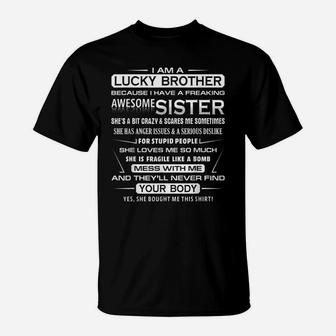 Mens Christmas Gift For Brother From Sister I Am A Lucky Brother T-Shirt | Crazezy AU