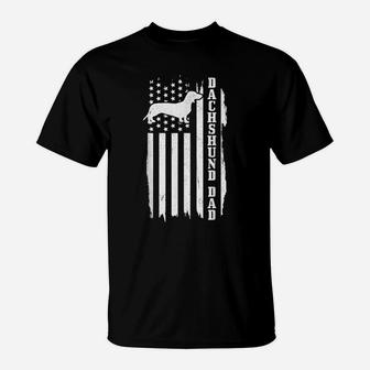Mens Dachshund Dad Vintage American Flag Patriotic Weiner Dog T-Shirt | Crazezy