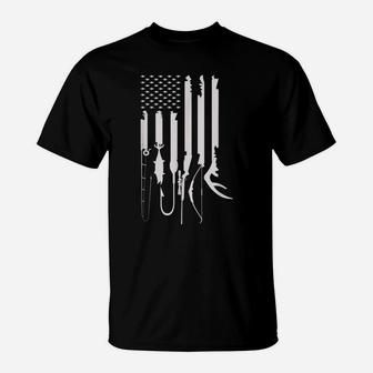 Mens Hunting Fishing Usa Flag American Themed Decor T-Shirt | Crazezy