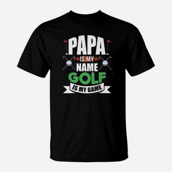 Mens Papa Is My Name Golf Is My Game Fathers Day Funny Golf Gift Premium T-Shirt | Crazezy DE