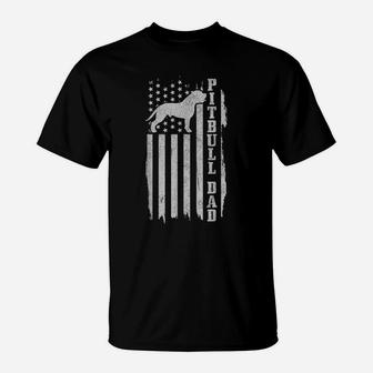 Mens Pitbull Dad Vintage American Flag Patriotic Pitbull Dog T-Shirt | Crazezy