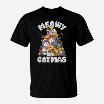 Meowy Catmas Cat Christmas Tree Xmas Kids Girls Boys Gifts T-Shirt | Crazezy UK