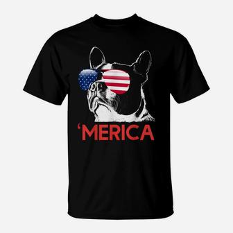 Merica Boston Terrier American Flag 4Th Of July Bostie T-Shirt | Crazezy