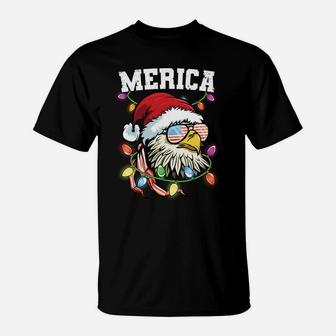 Merica Christmas Usa Flag Patriotic Veteran Santa Bald Eagle Sweatshirt T-Shirt | Crazezy