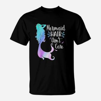 Mermaid Hair Dont Care Watercolor Mermaid Lovers Swim Hair T-Shirt | Crazezy