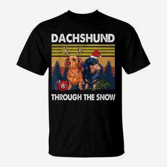Merry Christmas Dachshund Dog Through The Snow T-Shirt | Crazezy