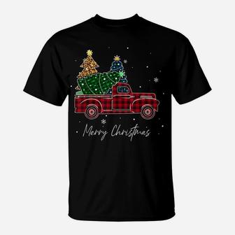 Merry Christmas Leopard Buffalo Truck Tree Red Plaid T-Shirt | Crazezy CA